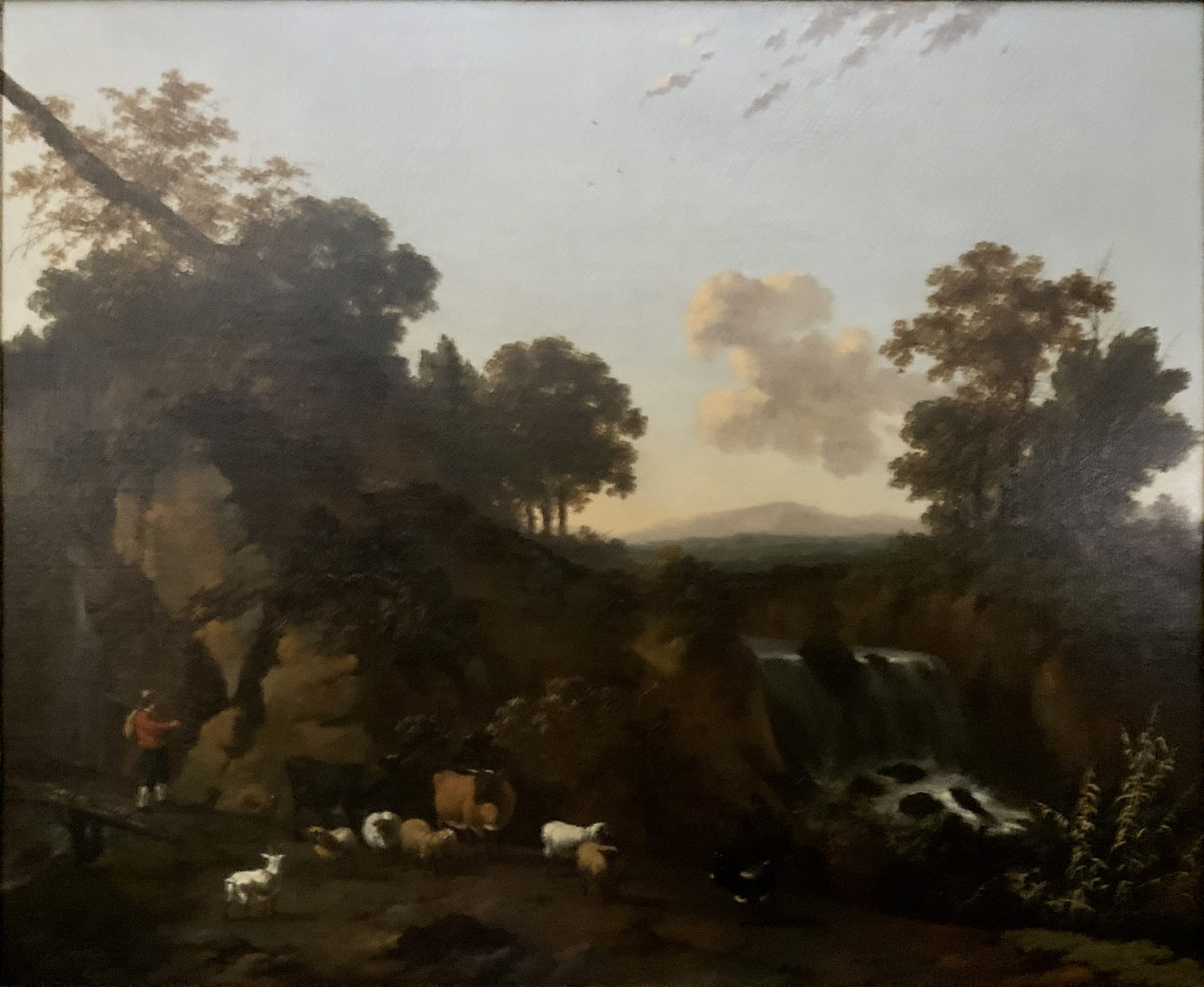 Landscape with Waterfalls, Cowherd, Sheep, Goats and Cattle